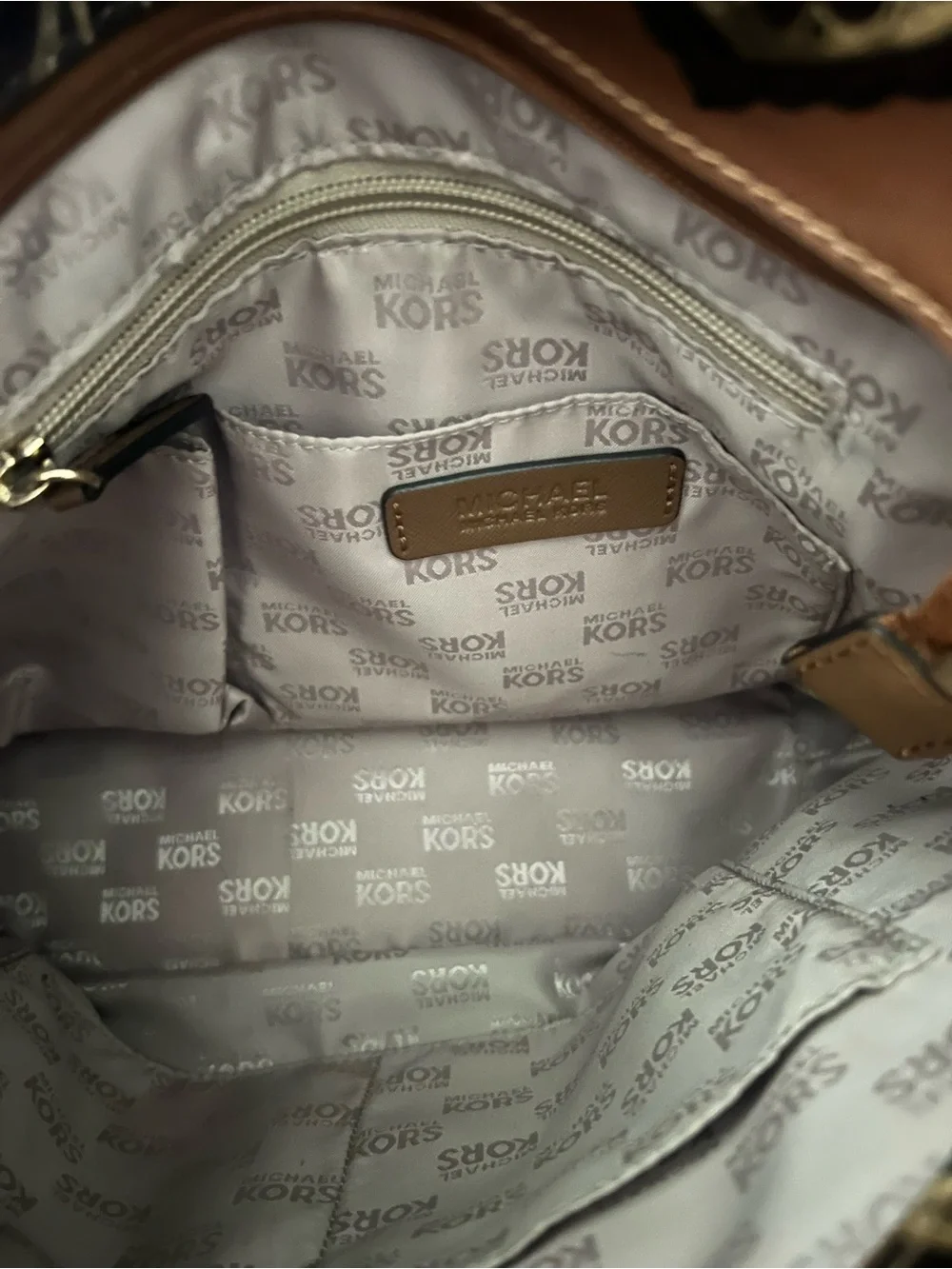 Michael Kors Brown Paisley-Print Tote with Gold Plaque